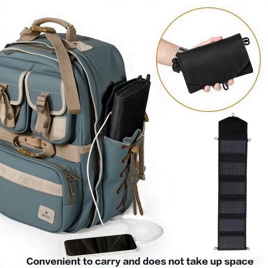 EESBAO Faltbares Solarladegerät Wasserdichtes USB-Solarpanel für Outdoor-Camping in Schwarz - Bild 4
