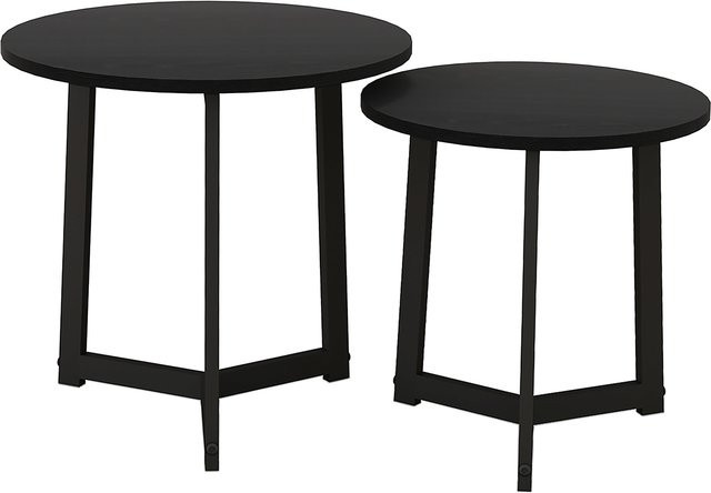 HOMCOM 2er-Set Couchtisch in modernem Design, runder Beistelltisch mit Stahlgestell und MDF-Platten, Schwarz - Bild 1