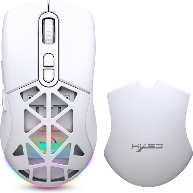 HXSJ Kabellose Gaming-Maus in Weiß mit Tri-Mode Verbindung, ergonomische Bluetooth und USB-C wiederaufladbare leise Maus für PC und Laptop - Bild 1