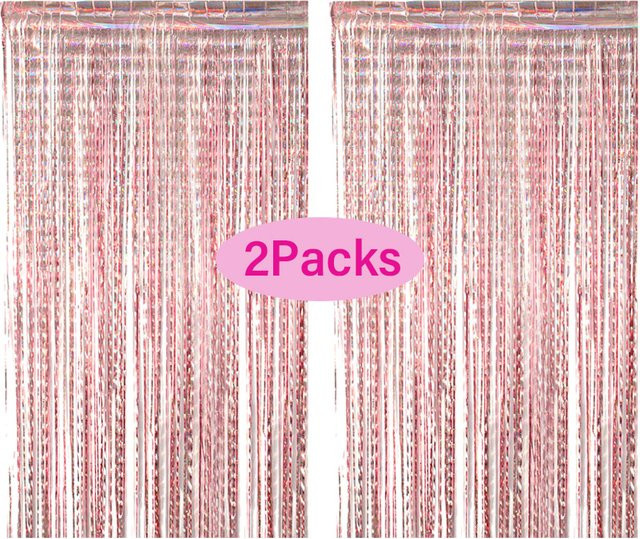 2er-Pack WEIGAO Folienvorhänge Glitzer Fringes in Silber und Roségold zur Partydekoration für Geburtstag oder Hochzeit - Bild 1
