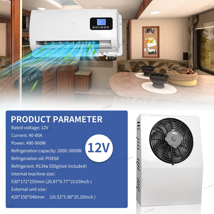 Aspligo Split-Klimaanlagensystem für LKW, Wohnmobil und Van, 12000 BTU, 12V DC, Weiß - Bild 2