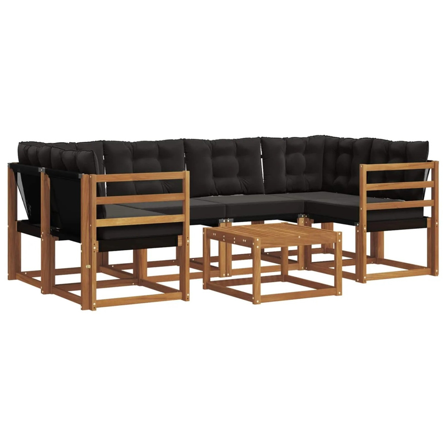vidaXL Outdoor-Sofagarnitur 7-teilig aus Akazienholz mit Textilene und Kissen in Natur und Schwarz - Bild 2