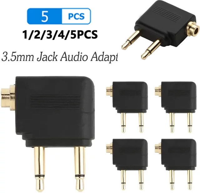 VIKEFON Audio Adapter 3,5mm Klinke für Flugzeug Kopfhörer, Schwarz - Bild 1