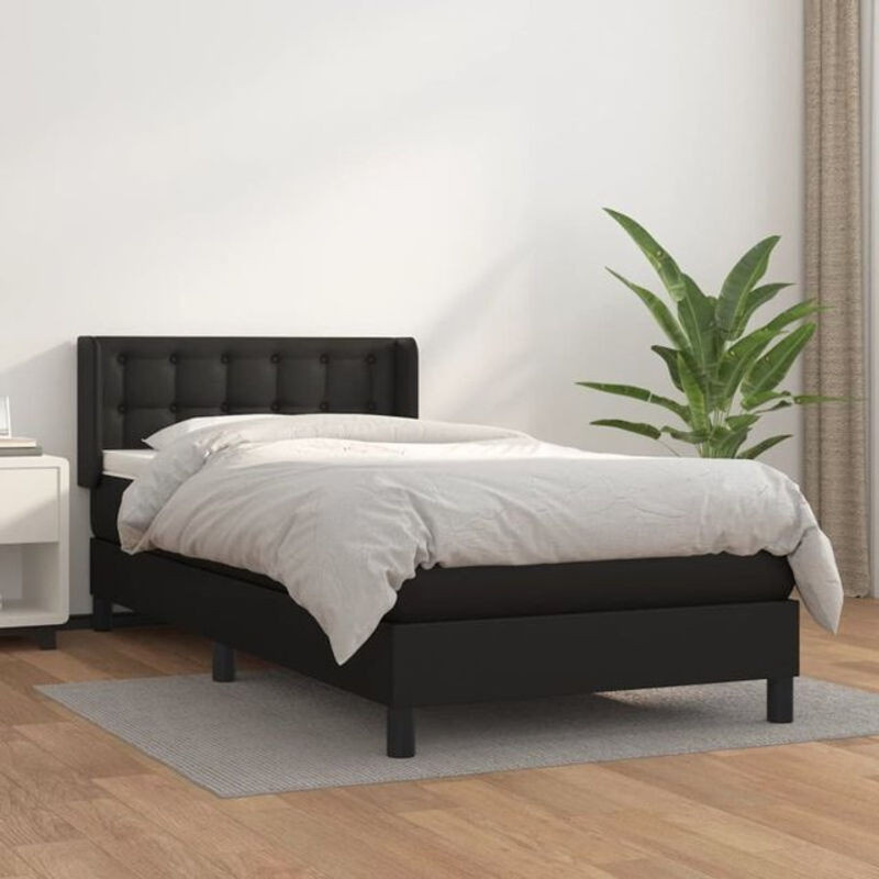 vidaxl Boxspringbett mit Matratze aus Kunstleder in Schwarz, B/B/H: 100 x 200 cm - Bild 1