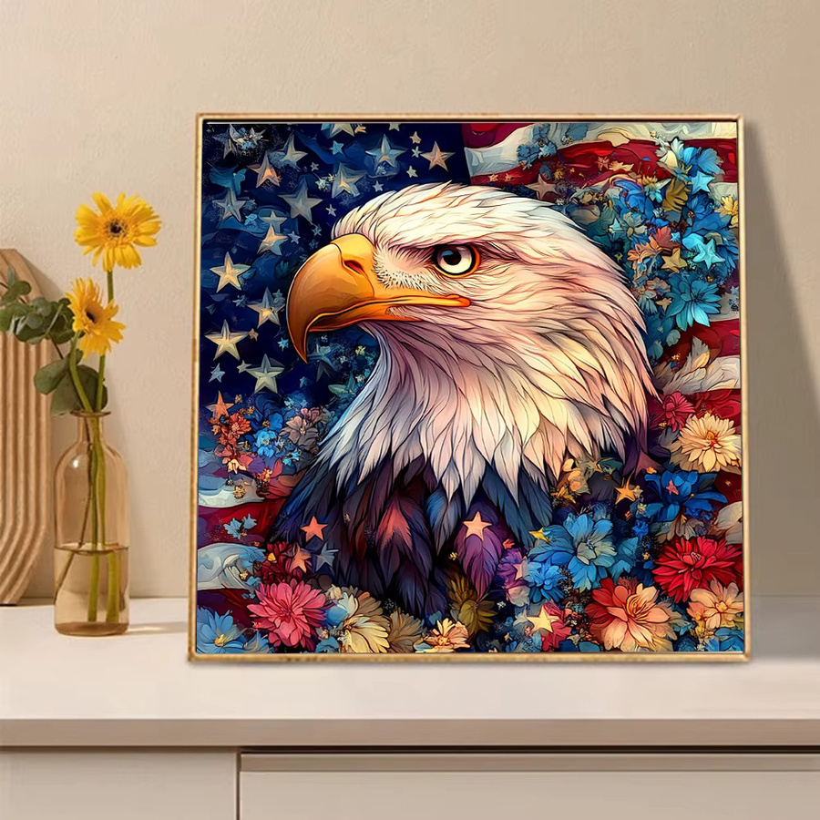 Huacan DIY-Diamantgemälde Adler und Blumen als Mosaik-Strassbild in Mehrfarbig, Rund, 20 x 20 cm - Bild 2