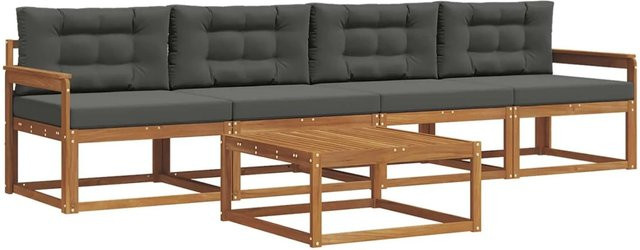 vidaXL Outdoor-Sofagarnitur aus Akazienholz mit Kissen in Anthrazit und Natur - Bild 1