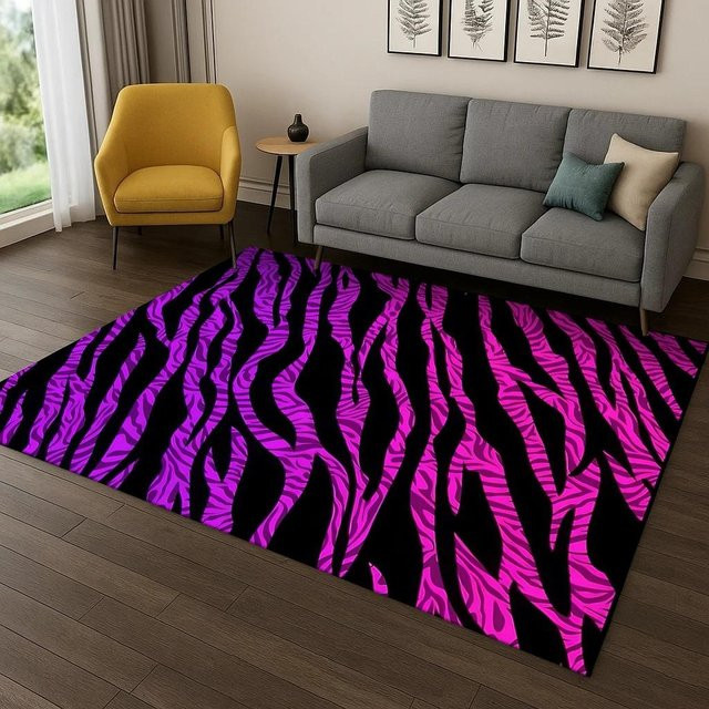 Lodestar Teppich mit Leopardenmuster und Zebrastreifen in Mehrfarbig und Pink, B/B/H: 60 x 40 cm - Bild 1
