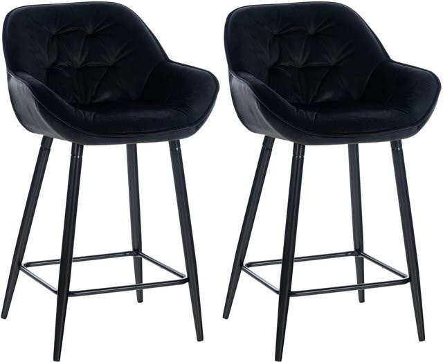 DELUKE 2er Set Barhocker KUTOR aus Samt in Schwarz mit Lehne und modernem Design, B/T/H: 54 x 57,5 x 103 cm - Bild 1