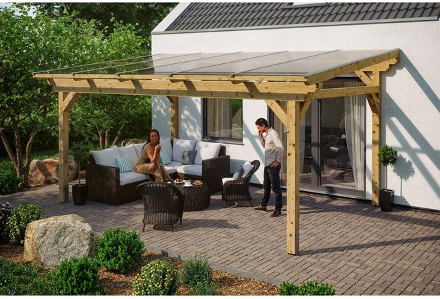 Skan Holz Terrassenüberdachung Sanremo aus Leimholz in Natur mit Polycarbonat-Dach, B/T: 541 x 350 cm - Bild 1