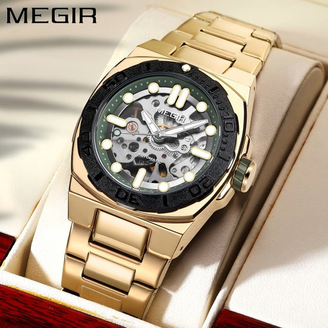 MEGIR Armbanduhr Quarz, Edelstahl, Silber, Gold, Herren, Datum - Bild 1