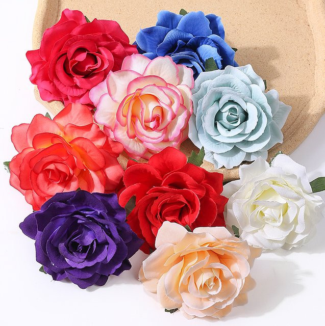 MENGHAO Künstliche Rosenköpfe aus Seide in Blau, 5 Stück, Durchmesser: 10 cm, für Hochzeit und DIY Dekoration - Bild 1