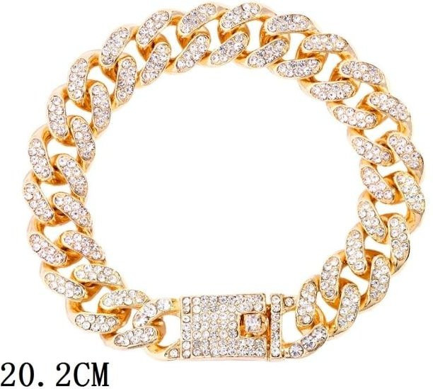 YIRAN Jewelry Armband, Cuban Link, 12mm, Zinklegierung, Gold, Kristall, Unisex - Bild 1