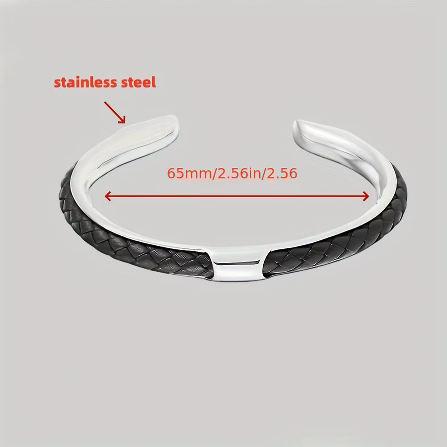 ATTYIRENA Manschettenarmband, Edelstahl, geflochtenes Kunstleder, Herren - Bild 3