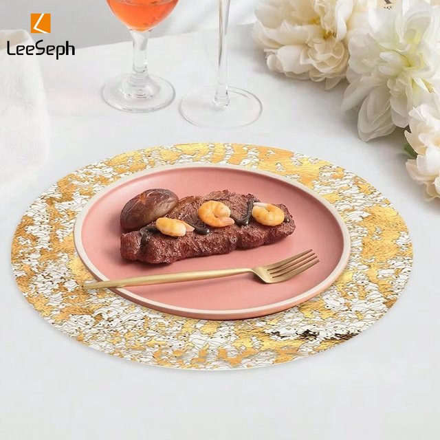 Leeseph Einweg-Tischsets aus Papier in Gold mit Blattgold-Optik, rund, Durchmesser: 33 cm - Bild 1