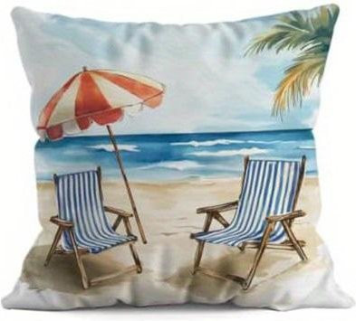Heimdeko Dekorative Kissenbezüge mit Sommer-Strandmotiven in Multicolour, B/B: 60 x 60 cm - Bild 1