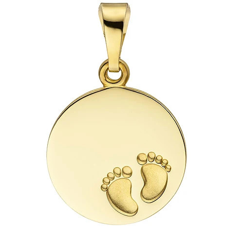 Colfem Anhänger Babyfüße Gravurplatte, 333 Gelbgold, Kinder - Bild 1