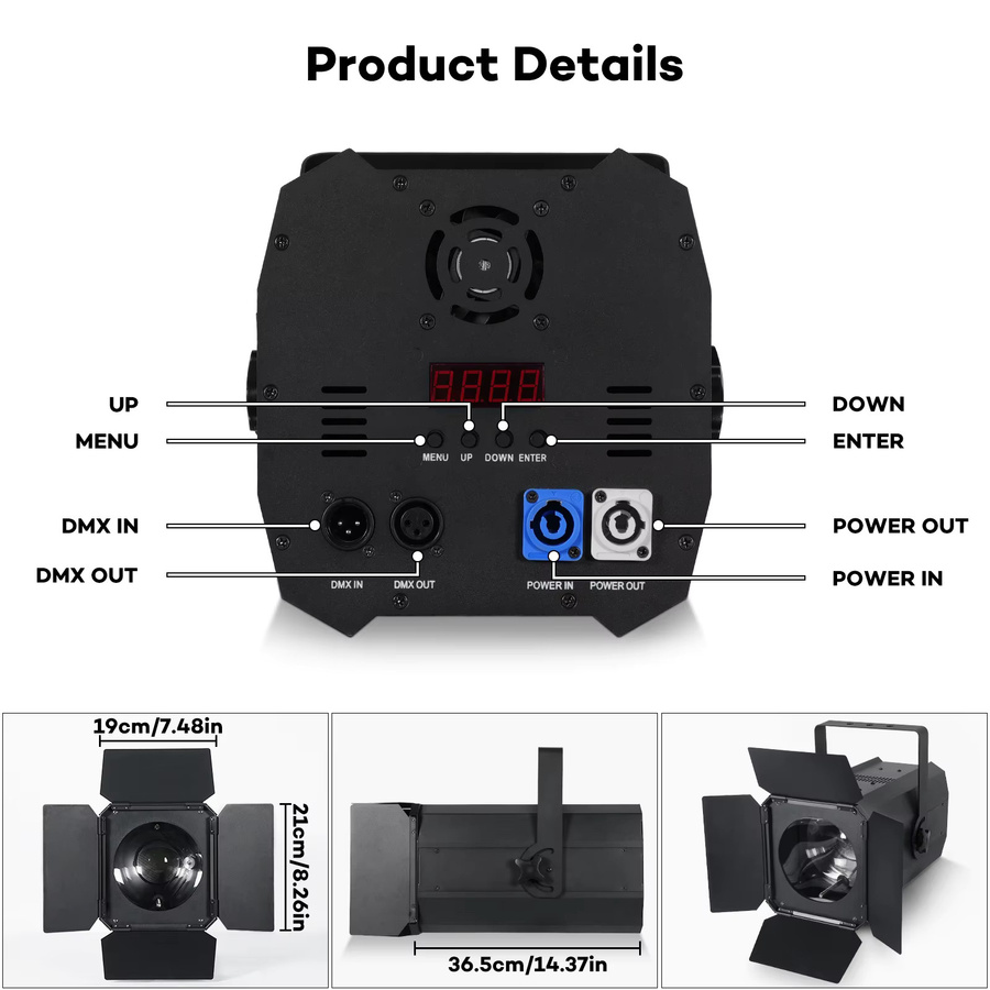 U'King 4er Set 200W COB LED Par Licht mit DMX512, Linear Zoom und Barn Doors in Schwarz für DJ, Konzert und Party - Bild 5