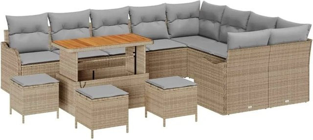 vidaXL Garten-Sofa-Set 13-teilig mit Kissen in Beige und Hellgrau aus Poly-Rattan und Stahl - Bild 1