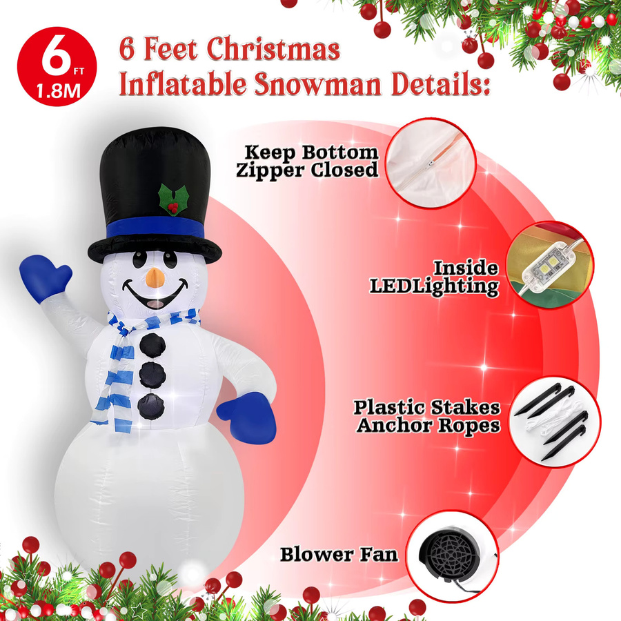 Aufblasbarer Weihnachts-Schneemann von WAYDEKO, LED-beleuchtet, Blau/Weiß, Höhe: 180 cm - Bild 2
