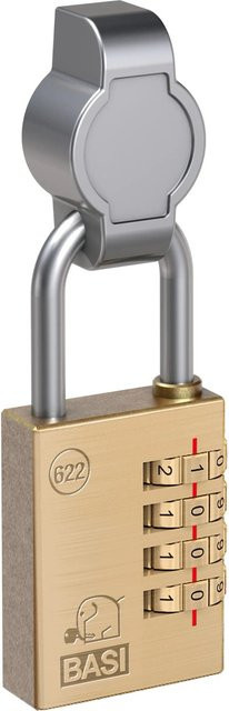 BASI Drehrriegelschloss HS 361 mit Messing-Vorhangschloss und Zahlencode in Silber und Gold - Bild 1