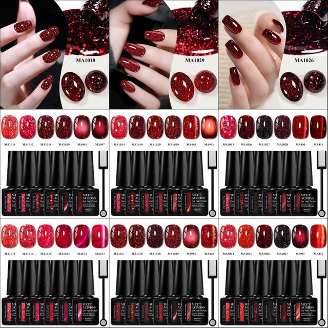 MEET ACROSS Gel Nagellack Set, 7 Stück, Glänzend, Semi Permanent - Bild 1