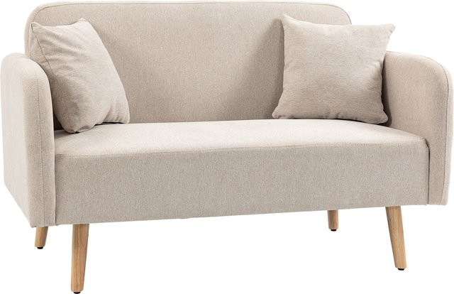 HOMCOM 2-Sitzer Sofa in Samtoptik mit Wurfkissen, gepolsterte Loveseat mit Armlehnen, Creme, B/T/H: 130 x 70 x 80 cm - Bild 1
