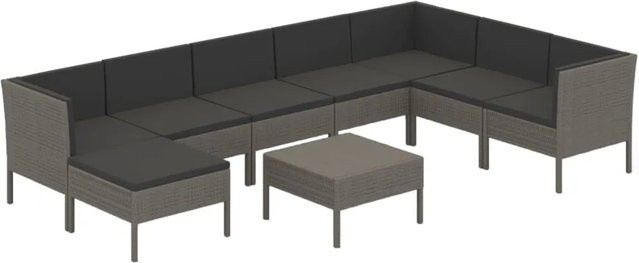 vidaXL 9-tlg Garten-Lounge-Set aus Poly Rattan in Grau und Anthrazit mit Auflagen, Eckelement, Ottoman und Couchtisch - Bild 1