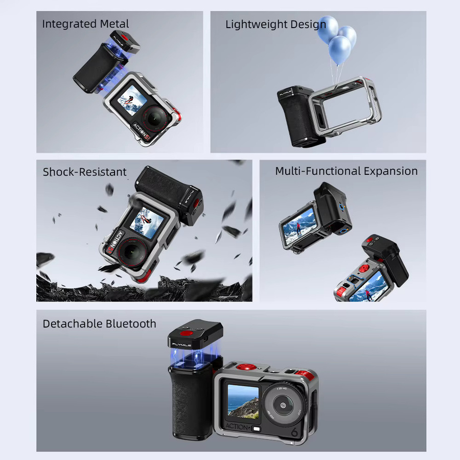 Flymile Bluetooth Street Grip Halterung mit Fernbedienung für DJI Action 6, 5 Pro und 4 in Schwarz - Bild 2