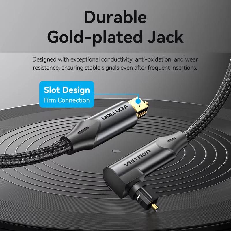 Vention Optisches Audiokabel mit 90-Grad-Stecker in Schwarz für TV, Verstärker, Soundbar und Spielekonsolen - Bild 3