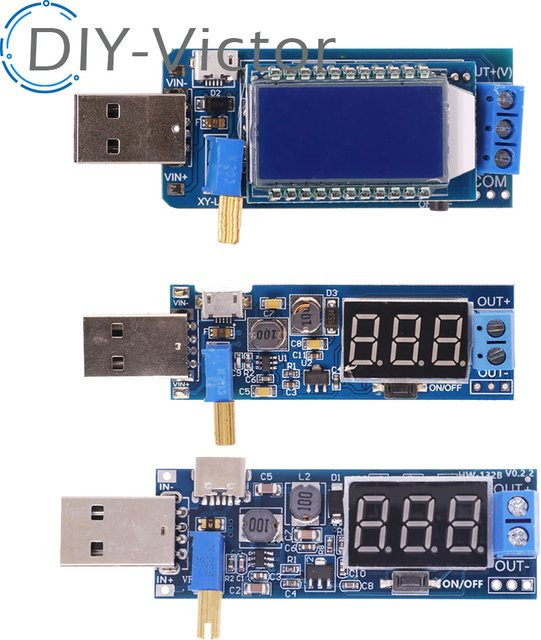 Einstellbares DC-DC Step Up/Down Netzteil Modul mit LCD Voltmeter und USB-A/USB-C Anschlüssen, Blau, Ausgang 1,2V-24V - Bild 1