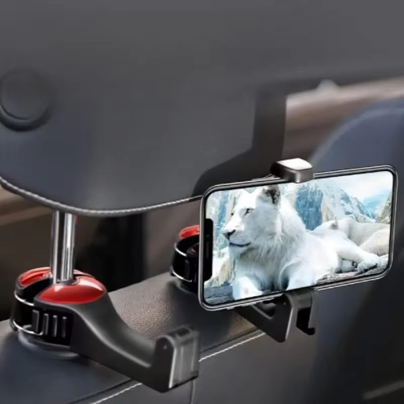 Multifunktionaler 2-in-1 Autohaken in Schwarz als Handyhalter und Haken für die Kopfstütze - Bild 2