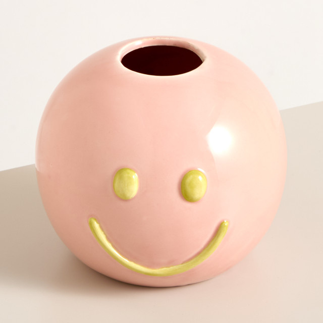 Moderne Keramik Vase von BLUME2000 mit Smiley-Motiv in Pink und Lightpink, Höhe: 18,5 cm, Breite: 16,5 cm - Bild 1