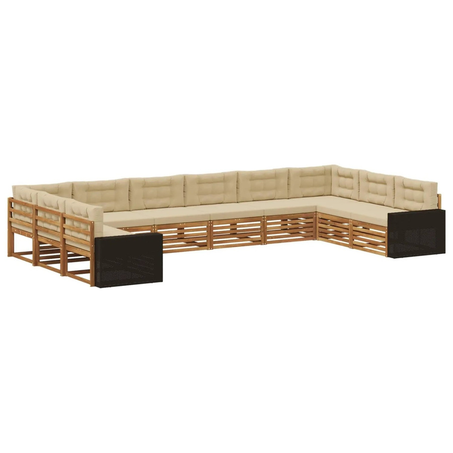 vidaXL Sofagarnitur aus Massivholz Akazie mit 10 Kissen in Natur-Beige - Bild 2