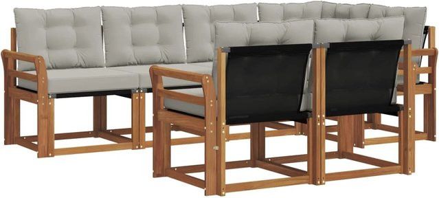 vidaXL Outdoor-Sofagarnitur 7-teilig aus Akazienholz und Textilene in Beige und Grau mit Kissen und Armlehnen - Bild 1
