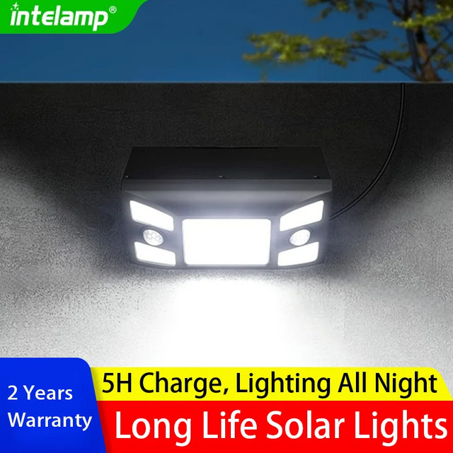 Intelamp Hochleistungs-Solarleuchte mit Bewegungsmelder, 1300 Lumen, wasserdicht, Schwarz, Modernes Design für Garten, Wand und Außenbereich - Bild 1