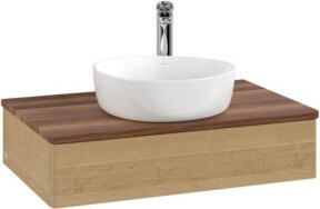 V&B Waschtischunterschrank Antao ohne Frontstruktur in Eiche Honig Braun, B/T/H: 80 x 50 x 19 cm - Bild 1