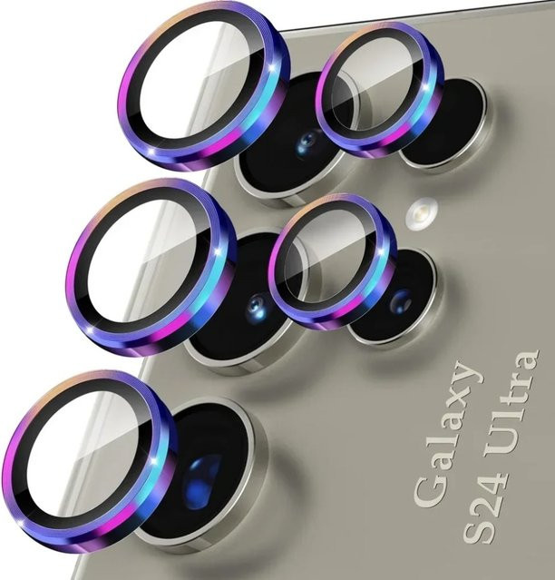 Kameraobjektivschutz aus gehärtetem Glas mit Metallring für Samsung Galaxy S24 Ultra S23 S22 Plus FE in Silber - Bild 1
