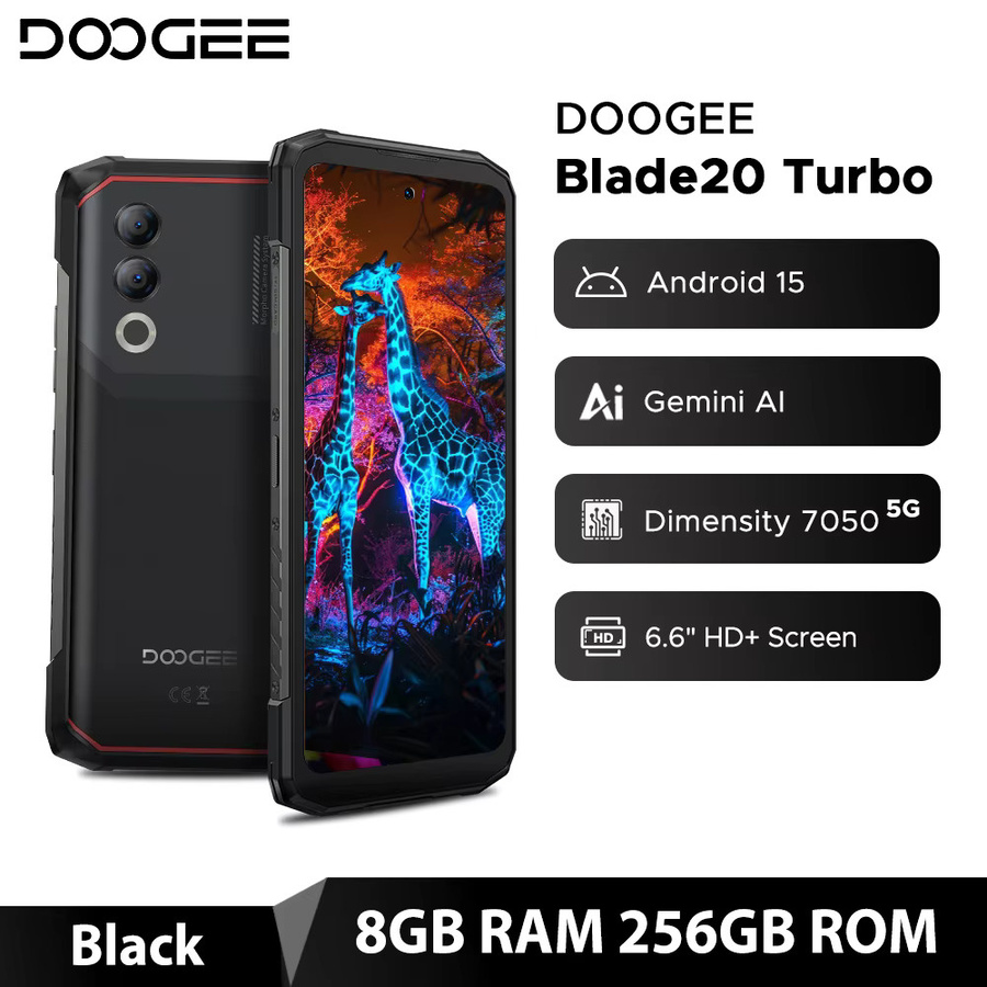 DOOGEE Blade20 Turbo 5G Robustes Smartphone in Schwarz mit 6,6 Zoll Display, 10300mAh Akku, 8GB RAM, 256GB Speicher, 50MP Kamera und Android 15 sowie NFC - Bild 5