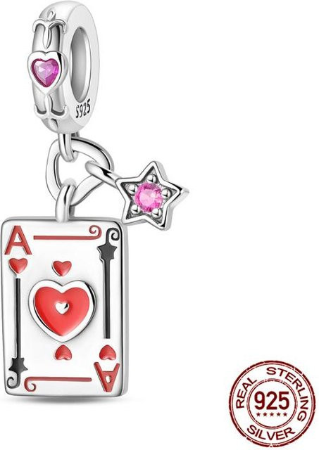 Charm Kupfer, Rotes Herz, Perle, Zirkonia, Weiß, Damen - Bild 1