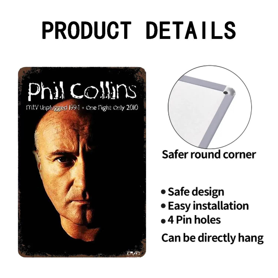 Vintage Phil Collins Schlagzeuger Metallschild ZX ART Dekorative Wanddekoration aus Metall, B: 40 cm, H: 30 cm - Bild 4