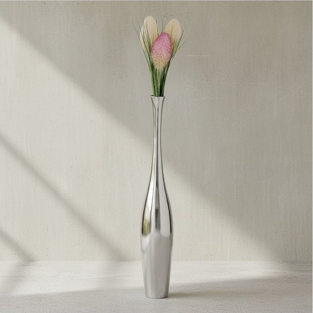 KADIMA DESIGN Moderne Aluminium Blumenvase in Silber, Höhe: 75 cm - Bild 1