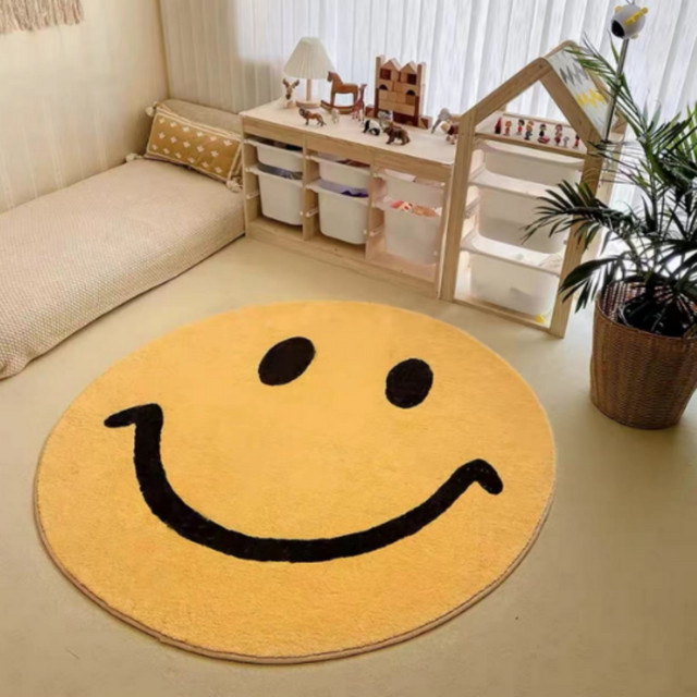 VIKAMA Runder Teppich mit lächelndem Gesicht in Gelb für Wohnzimmer und Schlafzimmer, Durchmesser: 80 cm - Bild 1