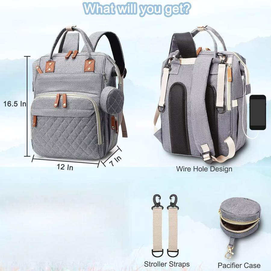 Wickeltasche als Rucksack mit Polsterung und Schnulleretui für Mutter und Vater in Orange, Pink oder Grau - Bild 6