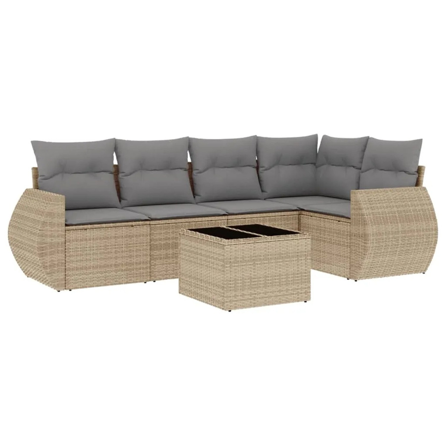 vidaXL 6-teilige Garten-Sofagarnitur in L-Form mit Couchtisch und Kissen, Beige/Grau, Poly-Rattan und Metallgestell - Bild 2