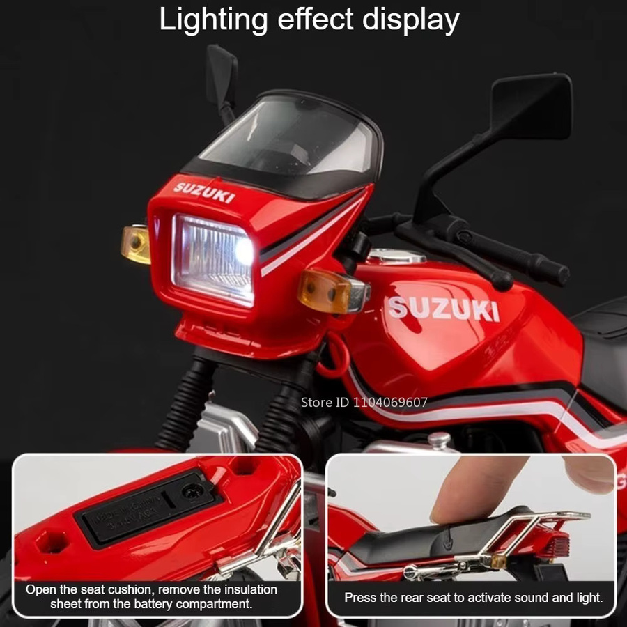 MAKEDA Suzuki GS125 GSX1000R Motorrad-Modell, 1:12, Metall, Rot, mit Licht und Sound - Bild 4