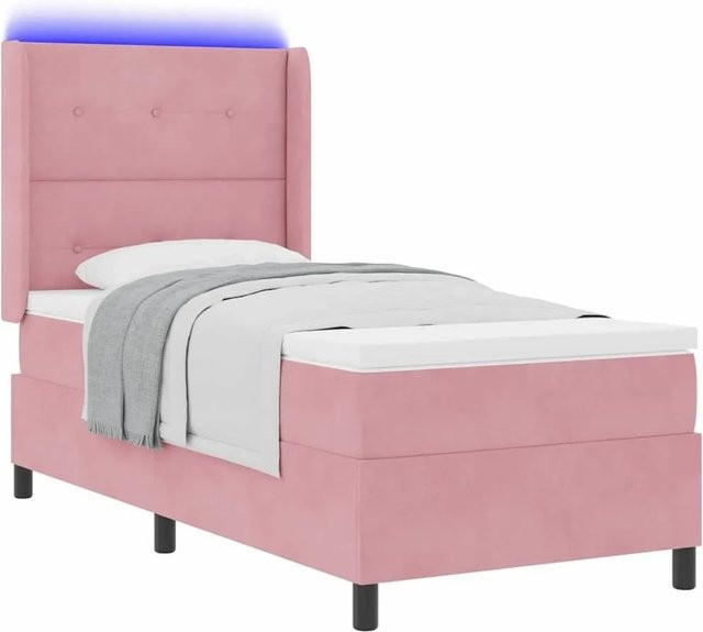 vidaXL Boxspringbett mit Matratze und LED-Unterbettbeleuchtung in Rosa, Samt, B/T/H: 80 x 200 x 140 cm - Bild 1