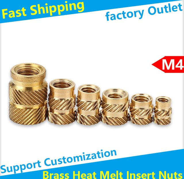 HotXYZ SL-Typ Doppel-Twill-Rändelmutter aus Messing, M4 Heißschmelz-Einsatzmuttern, 50 Stück, Gold - Bild 1