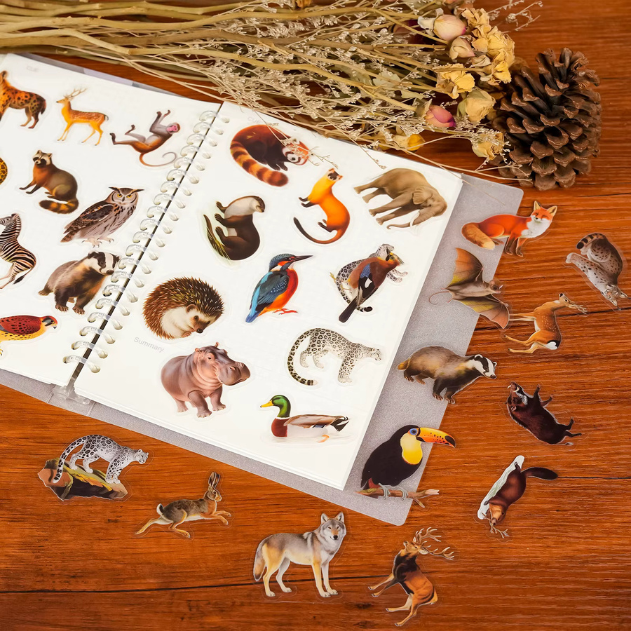 Realistische Waldtier Aufkleber Set mit 56 oder 112 Stück, transparent und mehrfarbig, ideal für DIY-Projekte und Schreibwaren - Bild 3