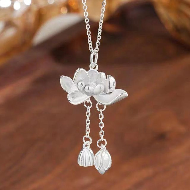 Lucky Star Jewelry Halskette, 925 Silber, Lotus-Quasten, Damen - Bild 1