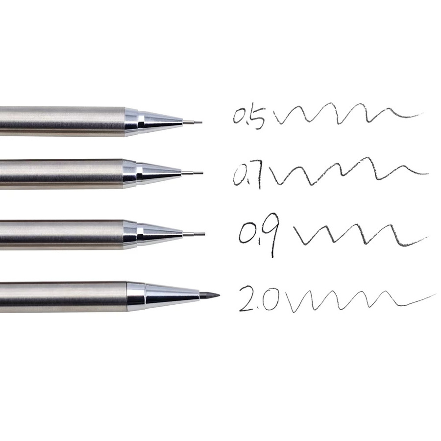 MROOFUL 14-teiliges Set Metall-Druckbleistifte in Silber mit HB Graphitminen für Schule und Skizzieren, Stärken: 0,5 mm, 0,7 mm, 0,9 mm und 2,0 mm - Bild 2
